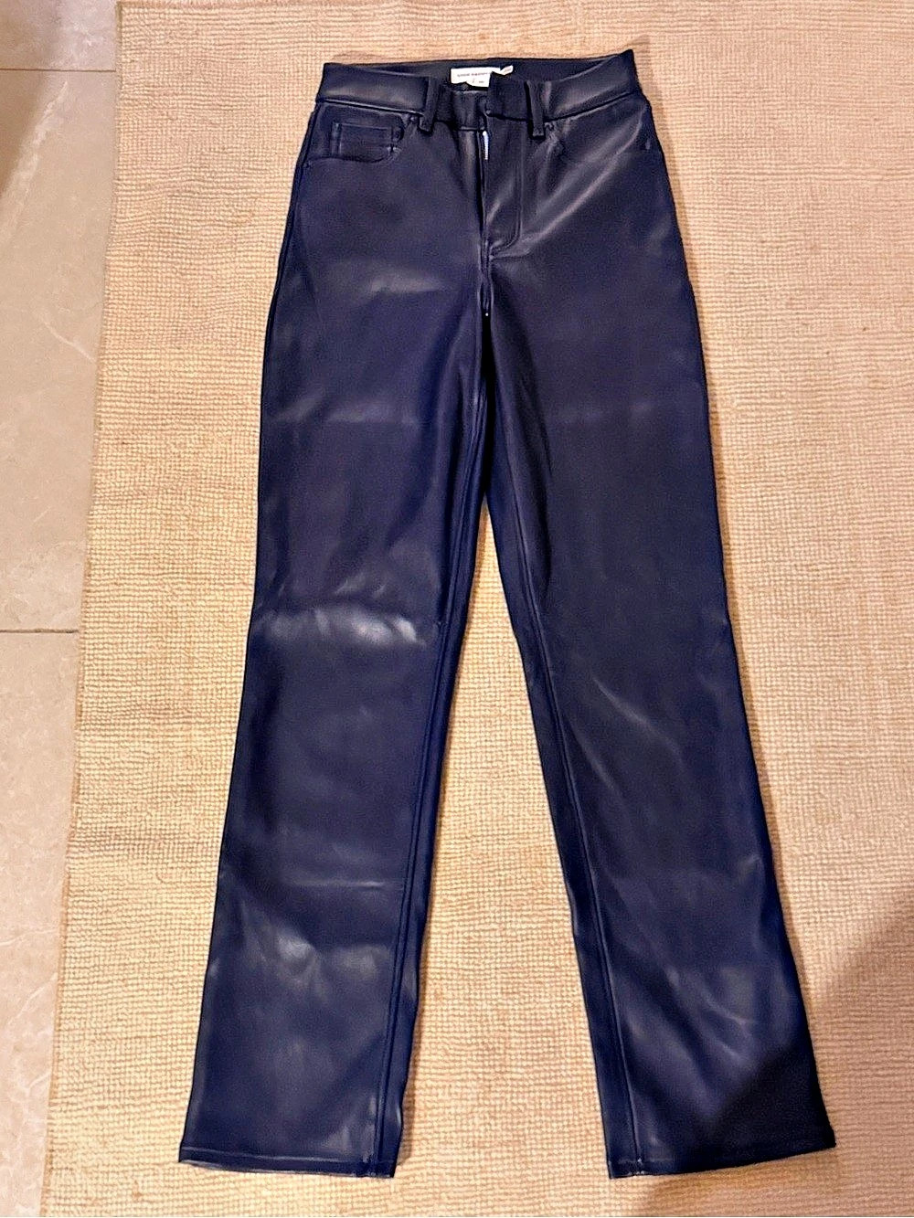 Good American Good Icon Faux Leather Pants Straight Leg Pants Blue